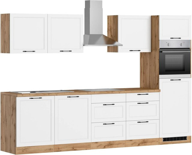 Held Küchen Küchenzeile Kempten in Landhaus Optik mit Elektrogeräten, Breite: 300 cm, Höhe: 200 cm, Tiefe: 60 cm, Weiß/Wotan - Bild 1