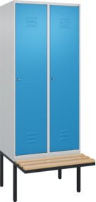 C+P Spind Classic PLUS Garderobenschrank mit Sitzbank, 2 Abteile, Zylinderschloss, 4 Garderobenhaken und mittiger Trennwand, B/T/H: 212 x 80 x 81,5 cm - Bild 1