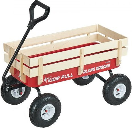 VEVOR Bollerwagen aus Holz & Metall mit Schiebestange, Rot & Schwarz - Bild 1