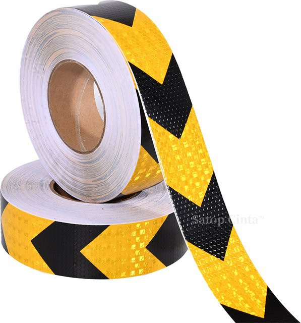 Reflektierendes PVC Klebeband mit gelb-schwarzem Pfeilmuster für Fahrzeuge und Fahrbahnen, Breite: 5 cm, Länge: 25 m - Bild 1