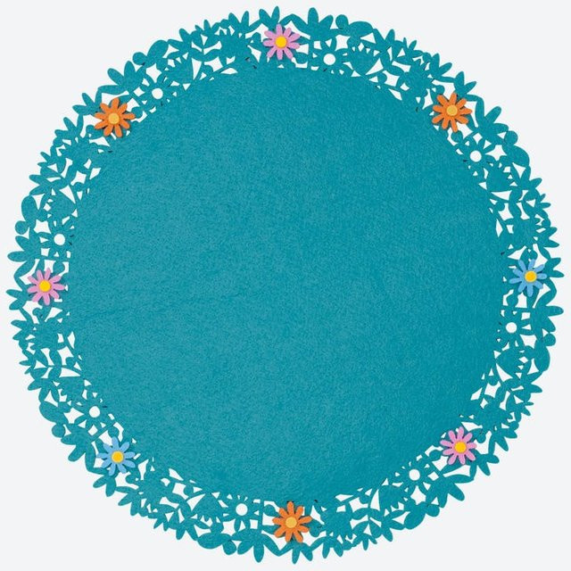 Rundes Filz-Platzset mit floralem Design in Blau und Türkis, Durchmesser: 38 cm - Bild 1