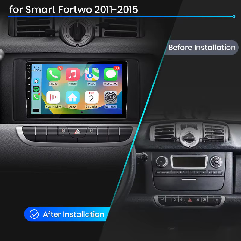 Junsun Android Auto Autoradio für Smart Fortwo 451 mit Wireless Apple CarPlay, Bluetooth und IPS Touchscreen, 2 Din Multimedia Head Unit in Schwarz - Bild 2