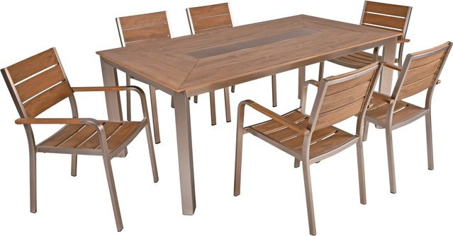 Garden Pleasure Gartenmöbel-Set Florence 7-teilig aus Aluminium in Braun mit Stapelstühlen - Bild 1