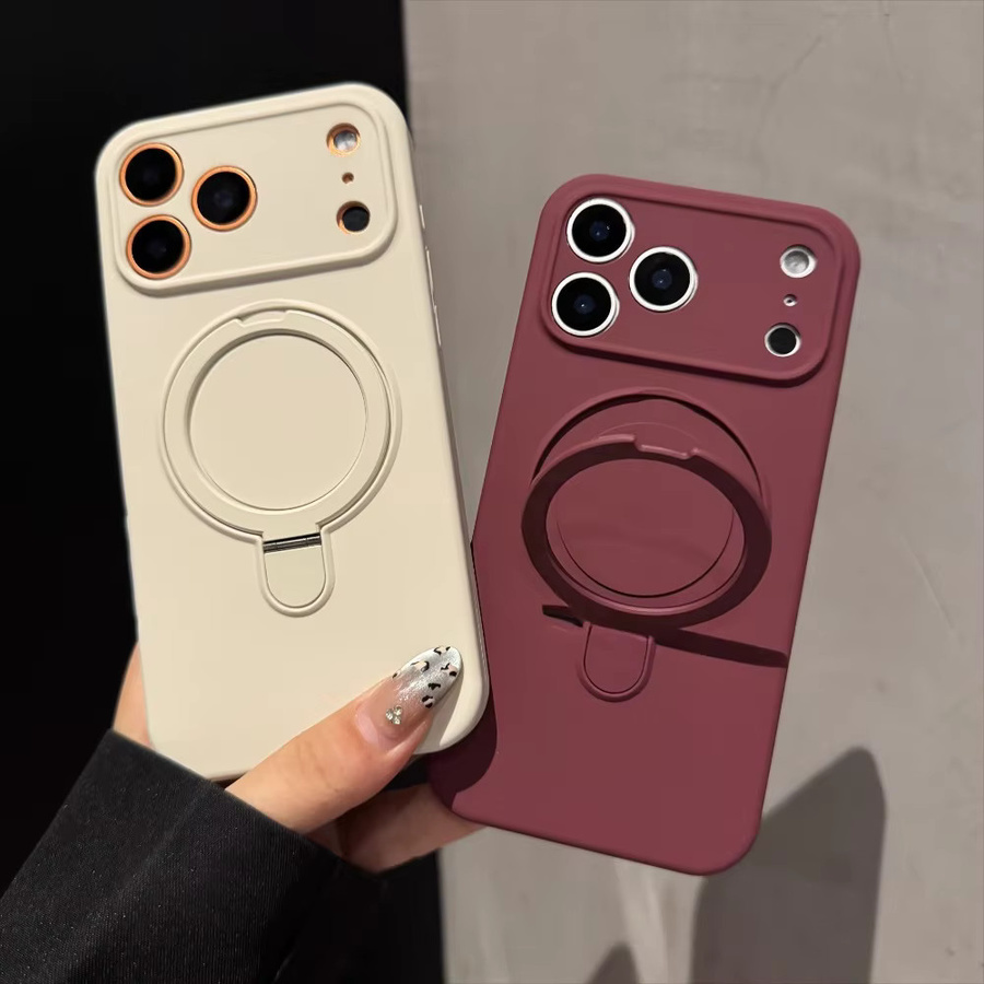 Stoßfeste Silikon-Handyhülle mit integriertem Ständer und magnetischer kabelloser Aufladung für Apple iPhone 17 Air, 16, 15 Pro Max und 15 Plus, Farbe: Schwarz - Bild 2