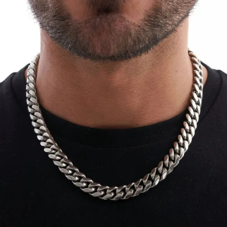 Halskette Edelstahl, Silber, 9mm, Unisex - Bild 3