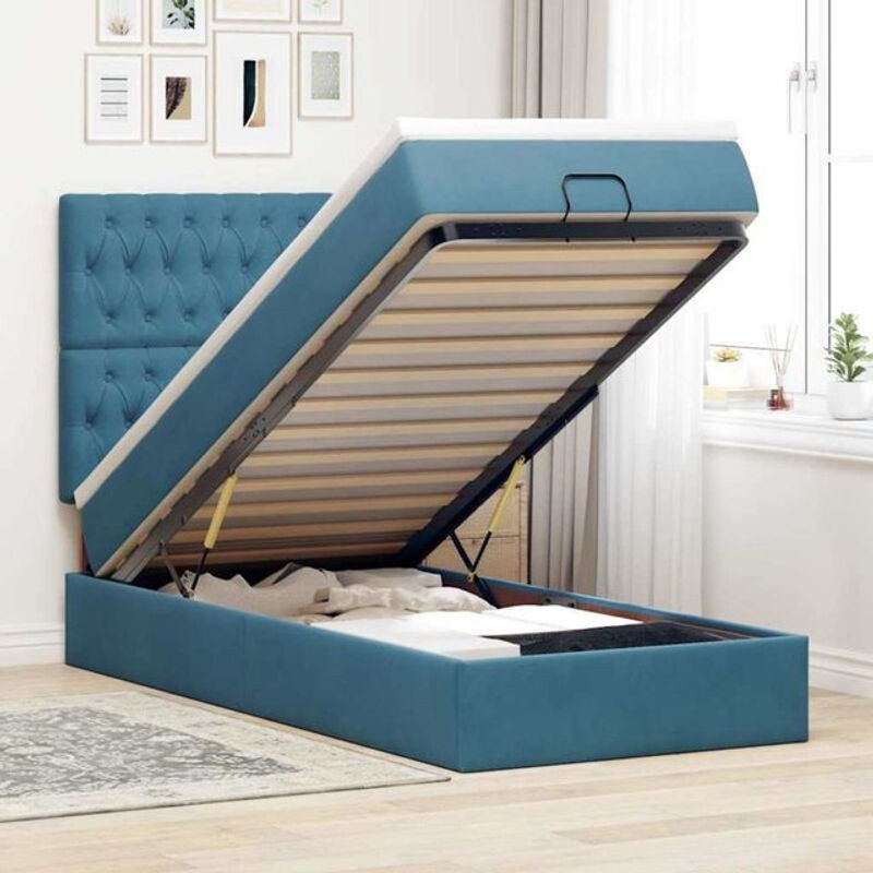 vidaxl Ottoman Polsterbett mit Matratze und LED-Beleuchtung aus Samt in Dunkelblau B/T/H: 80 x 200 x 128 cm - Bild 1