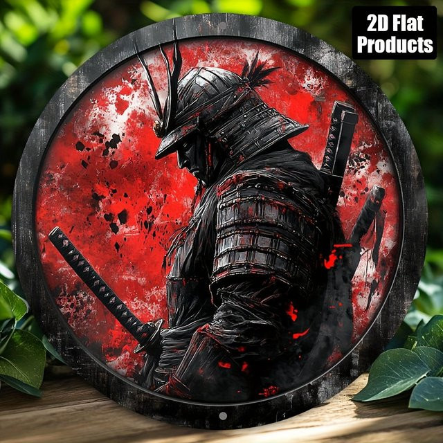 Rundes Metallschild Potdemiel mit japanischem Samurai-Motiv in Multicolour, Durchmesser: 20 cm - Bild 1
