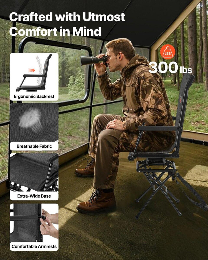 Buying Solutions, MB Jagdstuhl in Tarnung, 360 Grad geräuschlos drehbar, faltbar und tragbar mit Armlehnen, schwarzer Stahlrahmen - Bild 4