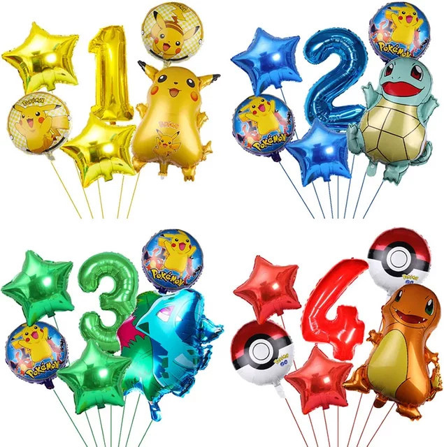 6er Set Pokemon Party Luftballons mit Pikachu und Squirtle für Kindergeburtstag und Babyparty, mehrfarbig, Marke Aoger - Bild 1