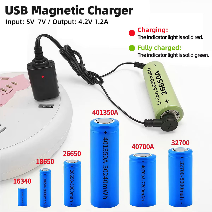 FONKEN Universal-Ladegerät für Lithium-Batterien 18650 16340 26650 mit magnetischem USB-C Anschluss, Schwarz - Bild 3