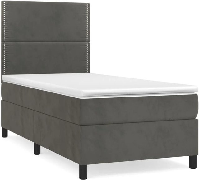 vidaXL Boxspringbett mit Matratze in Dunkelgrau aus Samt, Hybrid-Design mit Taschenfederkern, B/T: 100 x 200 cm - Bild 1