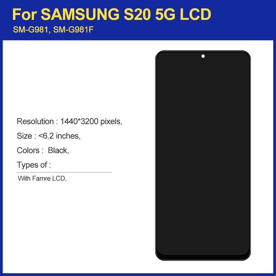 Samsung Galaxy S20 5G LCD Display Touchscreen Digitzer Montage mit Rahmen in Schwarz oder Grau für SM-G981 G981F - Bild 2