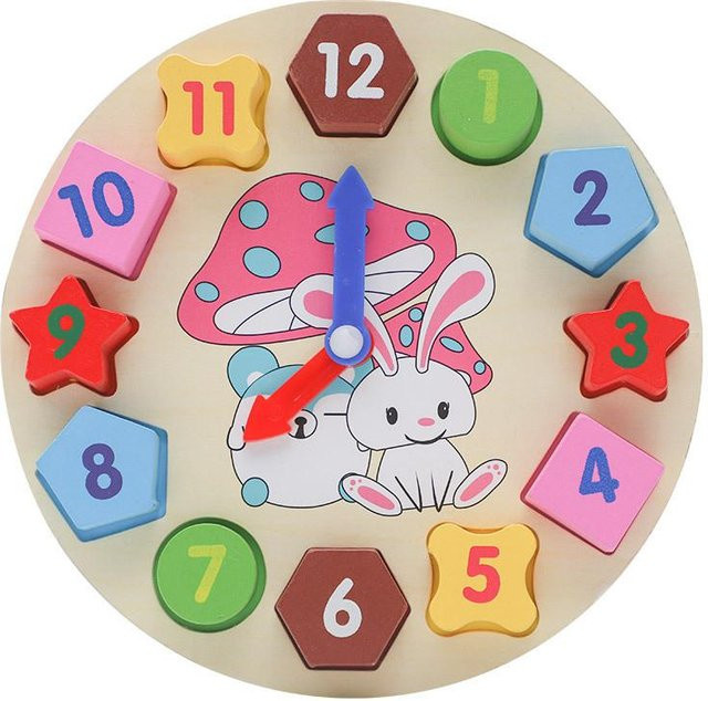 Montessori Kinderuhr Puzzle Zeichentricktiere, Holz, ab 3 Jahre - Bild 1