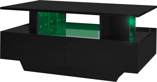 okwish Couchtisch mit LED und 2 Schubladen in Schwarz Hochglanz, B/T/H: 90 x 55 x 41 cm - Bild 1