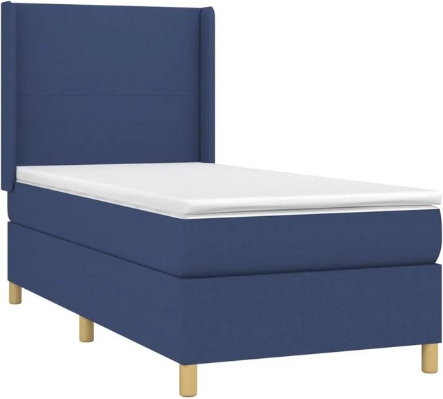 vidaXL Boxspringbett mit Matratze in Blau und Weiß, Hybridbett mit LED-Unterbettbeleuchtung und USB-Ladeport, B/T/H: 90 x 200 x 118 cm - Bild 1