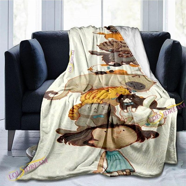 MacgicZhou Flanellldecke mit süßem Katzenmuster in Weiß, weiche Plüschdecke für Erwachsene und Kinder, B/H: 75 x 90 cm - Bild 1