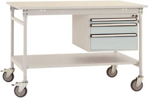 Manuflex BB5361.7035 BASIS mobiler Beistelltisch mit Melamin-Platte und Stahl-Unterbau, Grau/Weiß, B/T/H: 100 x 80 x 85 cm - Bild 1