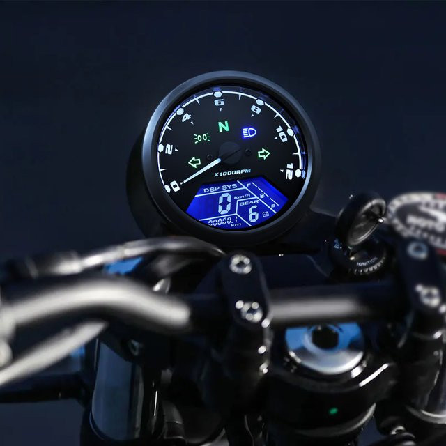 RYSJM Digitaler Multifunktions-Tachometer mit Kilometerzähler, Drehzahlmesser und Ölstandsanzeige in Schwarz für Kawasaki Cafe Racer - Bild 1