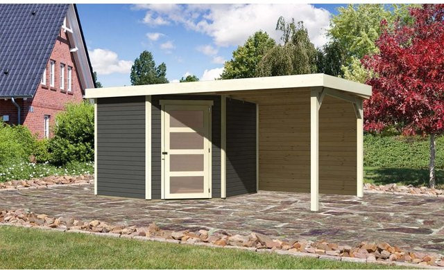 Karibu Holz-Gartenhaus Linköping in Terragrau mit Flachdach und modernem Design, B/T/H: 242 x 238 x 218 cm - Bild 1