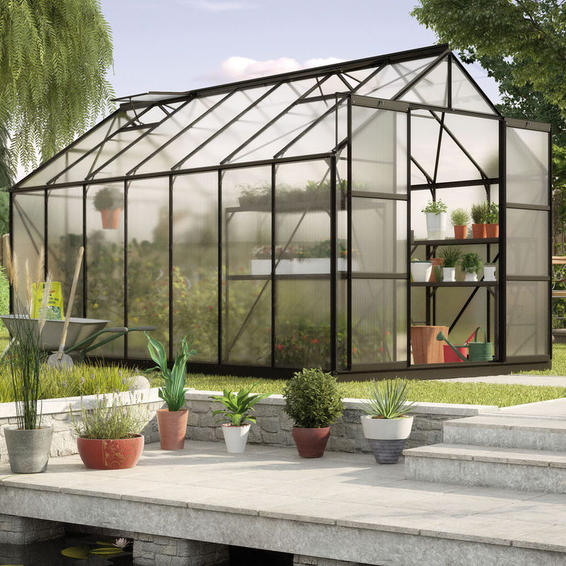 Vitavia Gewächshaus Uranus mit 11,5 m² Fläche, schwarz, Aluminium und Polycarbonat mit Doppelschiebetür und 4 Dachfenstern - Bild 3