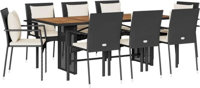 vidaXL 9-teilige Garten-Essgruppe aus schwarzem PE-Rattan und Akazienholz mit Kissen - Bild 1
