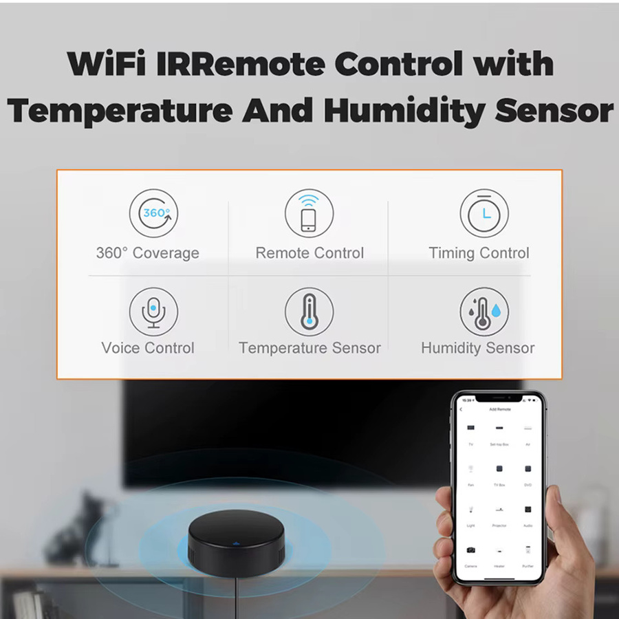 Tuya Smart IR Fernbedienung mit Temperatur- und Feuchtigkeitssensor in Schwarz, kompatibel mit Alexa und Google Home für Klimaanlage und TV - Bild 2