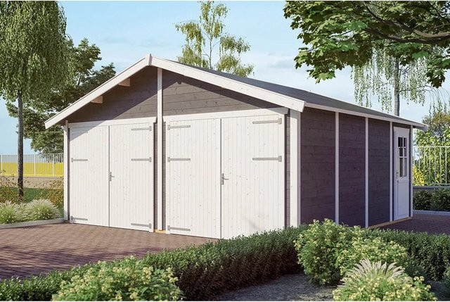 Holzgarage Skan Holz Varberg 3 in Schiefergrau, B/T: 570 x 525 cm - Bild 1