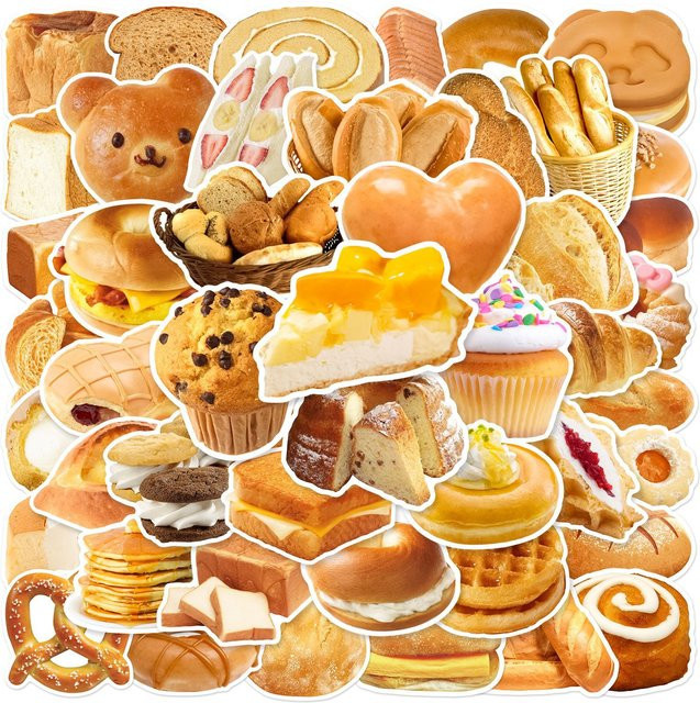 50 Stück Aufkleber mit Brot- und Kuchenmotiven in Multicolour für DIY-Dekoration und Scrapbooking - Bild 1