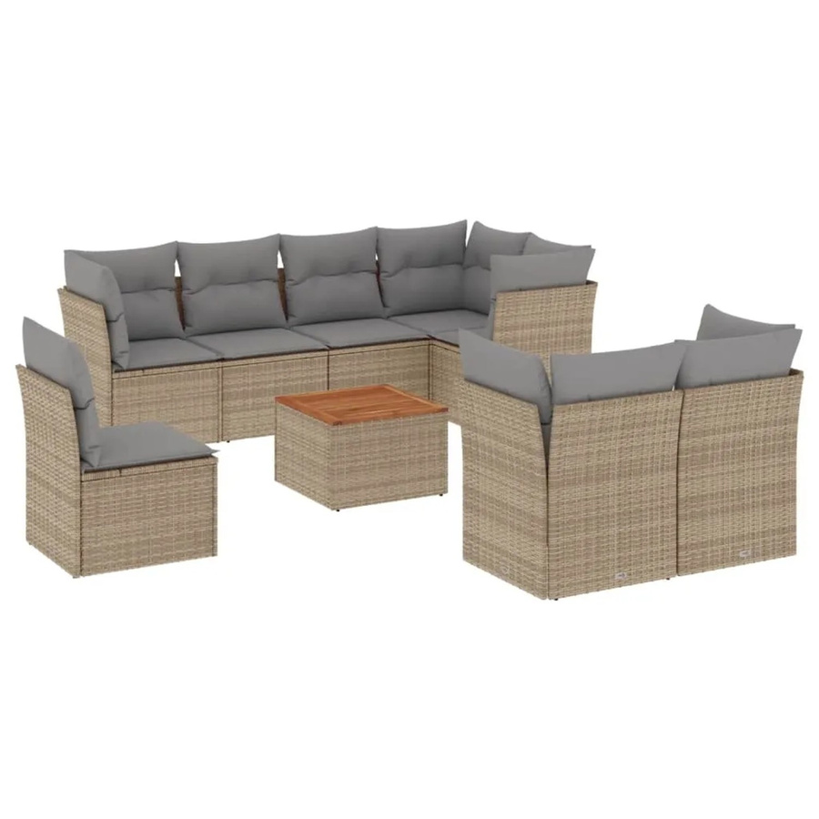 vidaXL 9-tlg. Garten-Sofagarnitur aus Polyrattan in Beige mit Kissen und Couchtisch im L-Shape Design - Bild 2
