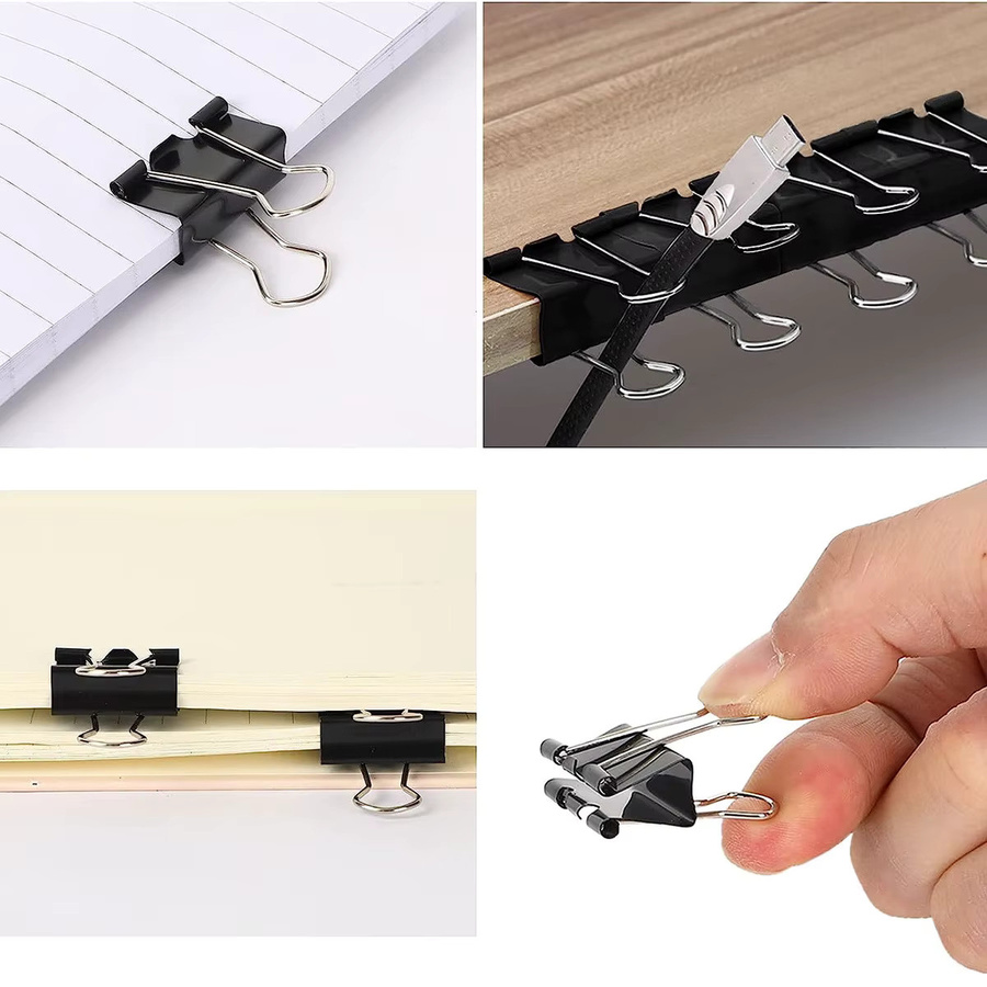 12 Stück Binder Clips mit langem Hebel in Schwarz aus Metall für Büro und Schule - Bild 3