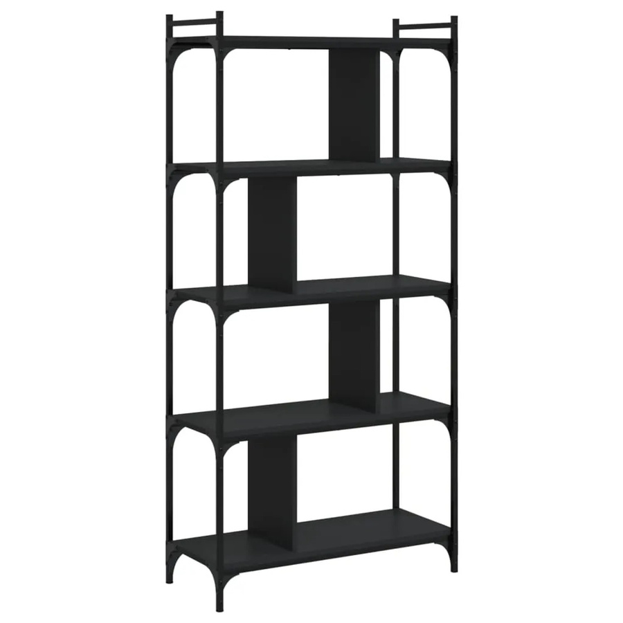 vidaXL Bücherregal mit 5 Böden in Schwarz aus Holzwerkstoff und Metall im industriellen Design, B/T/H: 76 x 32 x 158 cm - Bild 2