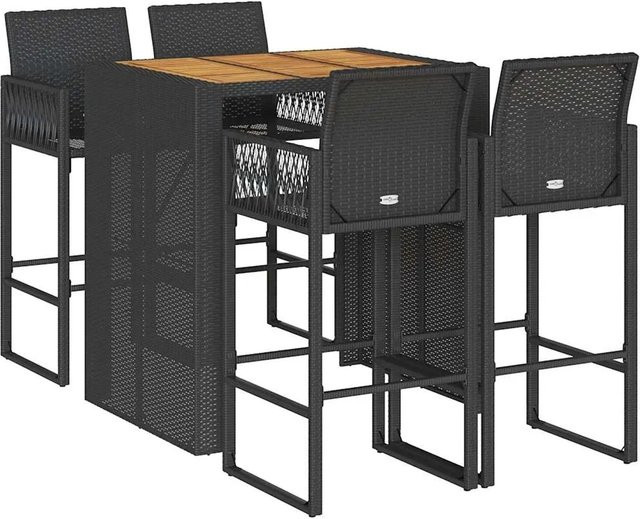 vidaXL 5-teiliges Gartenbar-Set aus Poly-Rattan und Akazienholz in Schwarz - Bild 1