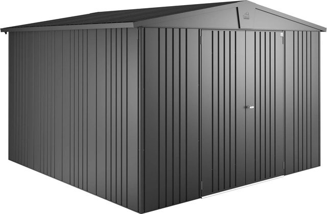 Biohort Gerätehaus Europa Gr. 7 aus Metall in Dunkelgrau-Metallic mit Satteldach und Doppelflügeldrehtür, B/H/T: 316 x 209 x 300 cm - Bild 1