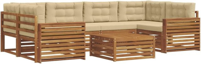 vidaXL Outdoor-Sofagarnitur 8-teilig aus Akazienholz mit Kissen in Natur und Beige - Bild 1