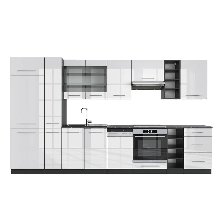 Vicco Fame-Line Küchenzeile in Weiß Hochglanz und Anthrazit, Breite: 355 cm, moderne Küchenzeile ohne Elektrogeräte - Bild 2