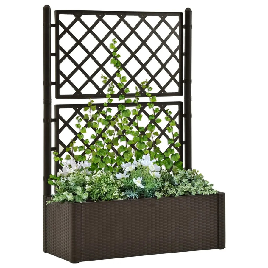 furnicato Garten-Hochbeet mit Spalier und Selbstbewässerungssystem im Rattan-Design, Farbe: Braun, B/T/H: 142 x 43 x 43 cm - Bild 2