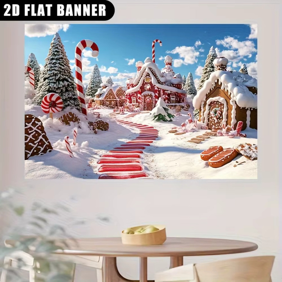 VIKAMA Weihnachts-Lebkuchenhaus Winterlandschaft als Dekoration und Fotohintergrund - Bild 3