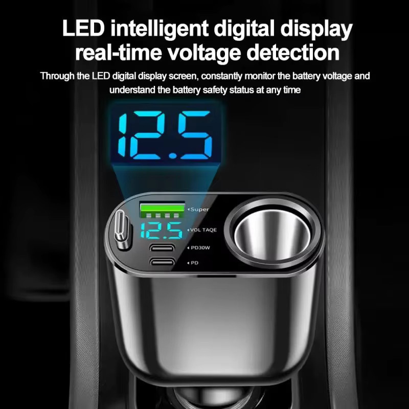 66 W Auto Ladegerät mit 5 Ports und PD 30 W USB-C Schnellladegerät für iPhone, Huawei, Samsung und Xiaomi in Schwarz - Bild 4