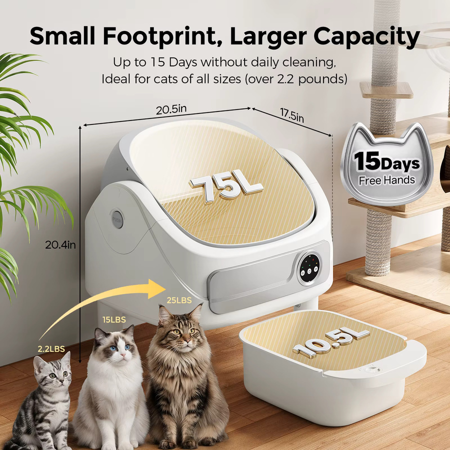 Patbrela Automatische Katzentoilette in Weiß mit App-Steuerung und Bio-Radar sowie 10 Sicherheitssensoren - Bild 5
