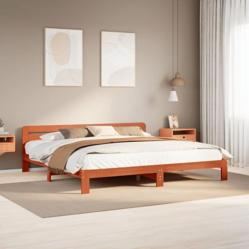 Massivholzbett aus Kiefer in Braun von vidaxl, B/T/H: 180 x 200 x 65,5 cm - Bild 1