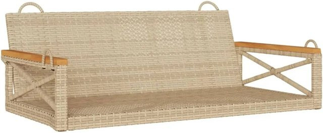 furnicato Hängebank aus Poly Rattan und Akazienholz in Beige, B/T/H: 109 x 62 x 40 cm - Bild 1