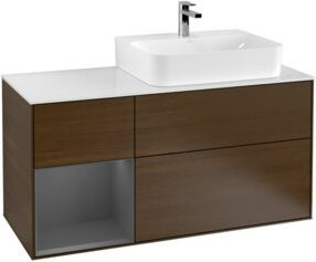 Villeroy & Boch Finion Waschtischunterschrank mit Abdeckplatte und Regalelement links, Farbe Anthrazit und Walnussfurnier, Breite: 120 cm, Tiefe: 50,1 cm, Höhe: 50,1 cm - Bild 1