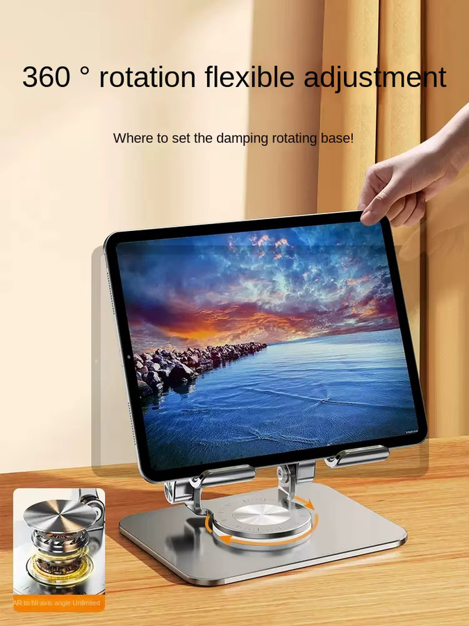 Tutew Universal 360 Grad drehbarer Tablet-Ständer aus Aluminium, verstellbarer und faltbarer Halter für iPad und Handy in Silber oder Grau - Bild 2