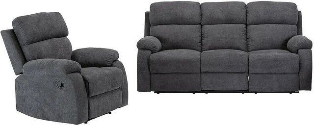Couchgarnitur Tolzano von Vente-unique mit Sessel in Anthrazitgrau aus Stoff - Bild 1