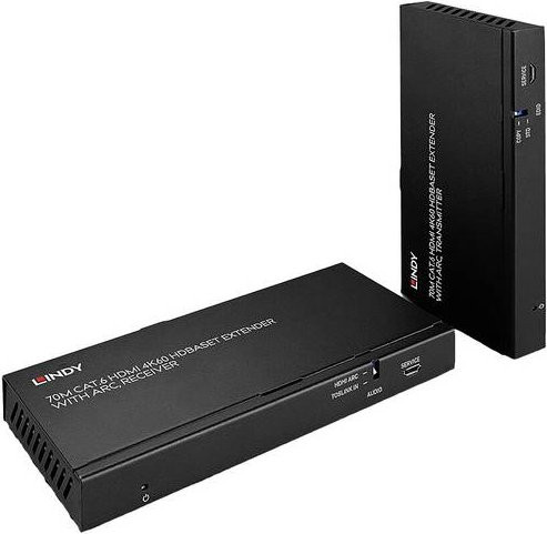 Lindy HDBaseT HDMI Extender Cat.6 für 4K60 mit Audio, ARC, IR und RS-232 in Schwarz, Reichweite 70 m - Bild 1