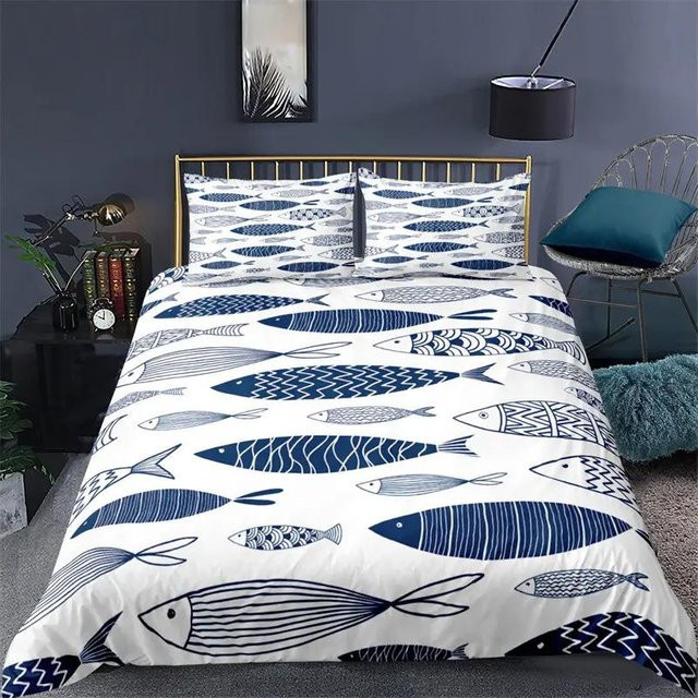 Cartoon Fisch Kleinkind Bettwäsche Set aus Mikrofaser mit 3D-Goldfisch-Druck, 3-teilig, B/H: 135 x 200 cm - Bild 1