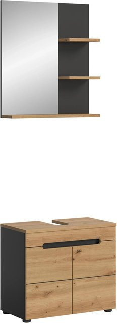 Badkombination Canu von xonox.home in Basalt Eiche Artisan Nachbildung und Grau, 2-teiliges Badezimmer-Set mit Waschtischunterschrank und Hochschrank, B/H/T: 63 x 193 x 34 cm - Bild 1