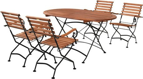 Merxx Gartenmöbel Set Schlossgarten II aus Eukalyptusholz und Stahl, 5-teilig, oval, grau/braun - Bild 1
