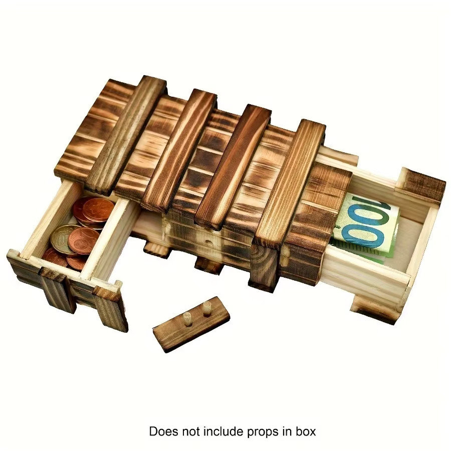 XYTLEZONE Vintage-Puzzleschachtel aus Holz, 3D-Rätsel, mit verstecktem Fach - Bild 5