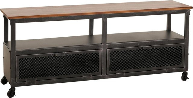 MCW Lowboard N28 Industrial Retro TV-Rack aus Metall und Holz mit 3D-Struktur und Rollen, Schwarz Braun, B/T/H: 130 x 36 x 55 cm - Bild 2